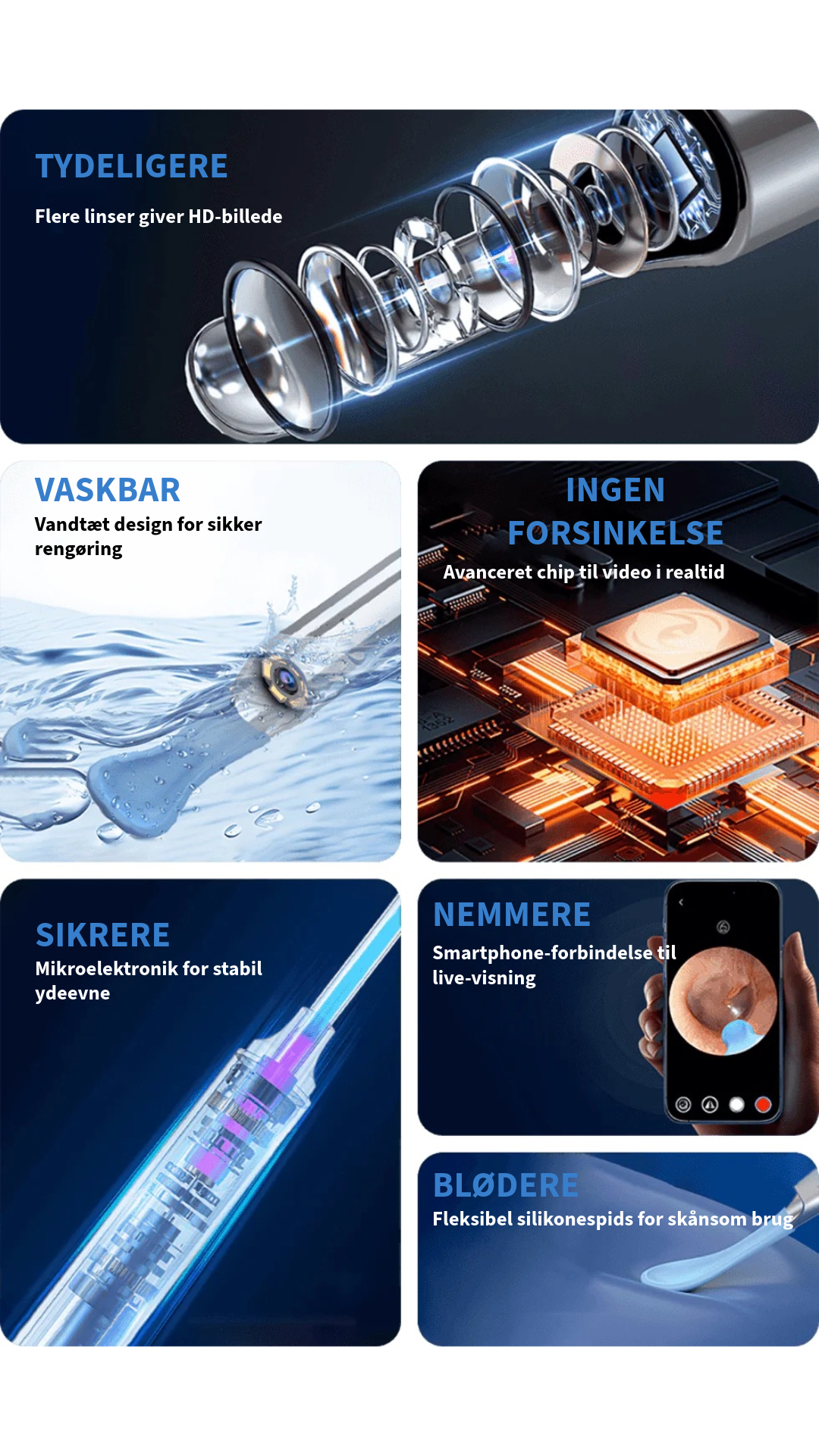 Professionel ørevoksfjerner med kamera