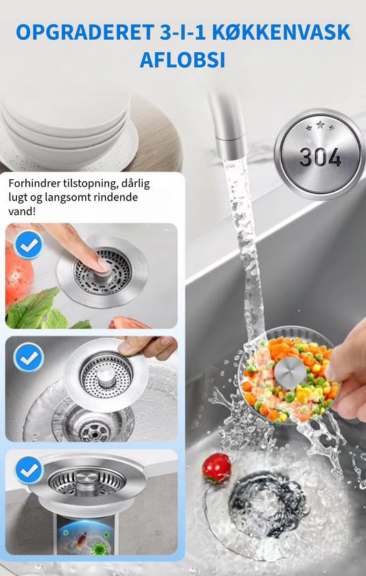 3-i-1 Køkkenvask Afløbssi